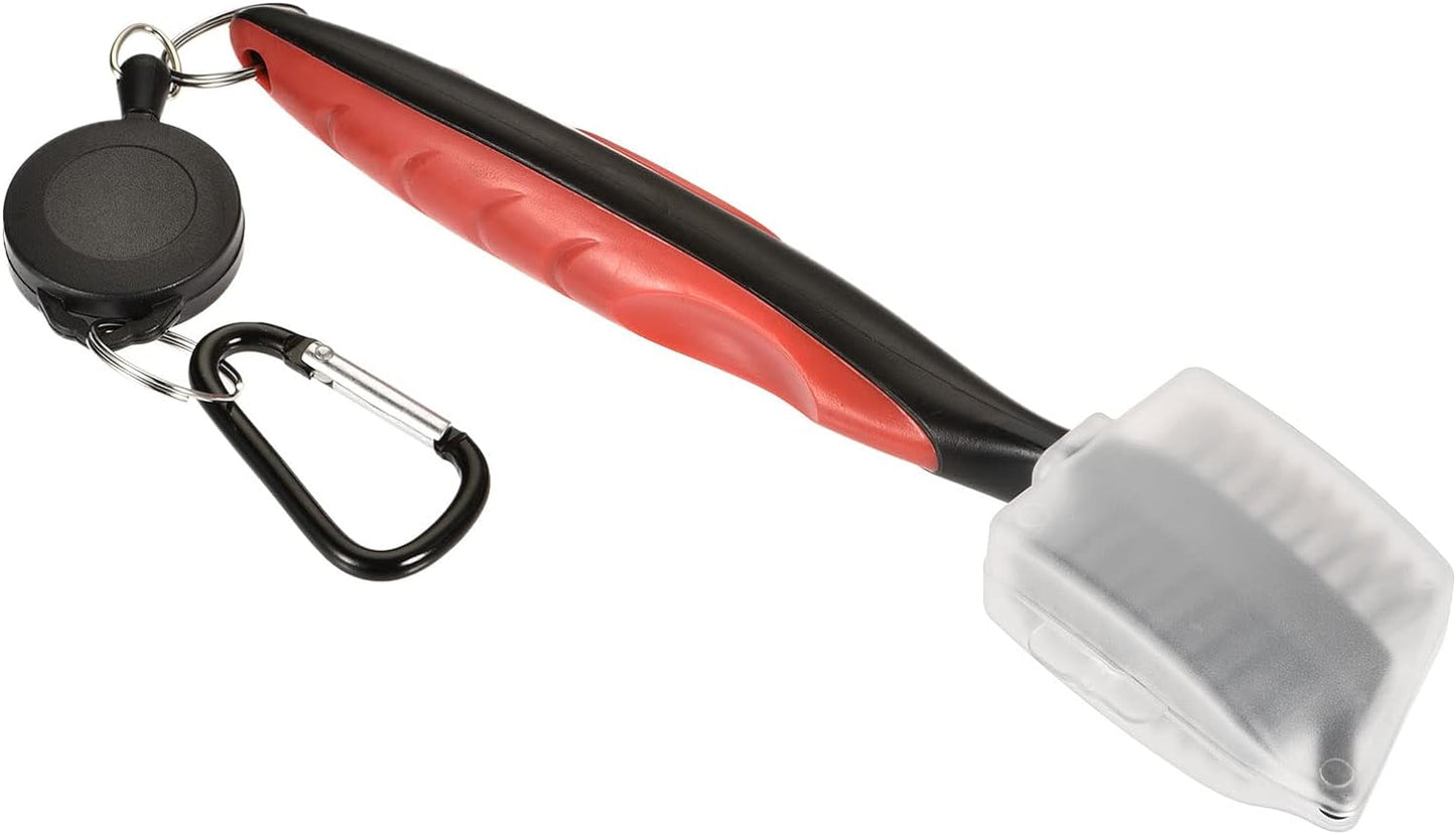 Golf Club Brush - Golf Club Groove Cleaner Zip-line Dual Sided Bristle Cleaning Tools with Cover Clip, Retractable, Apply to Outdoor (Red)