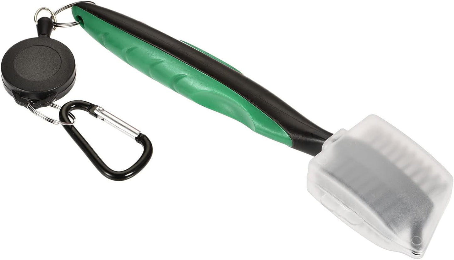 Golf Club Brush - Golf Club Groove Cleaner Zip-line Dual Sided Bristle Cleaning Tools with Cover Clip, Retractable, Apply to Outdoor (Green)