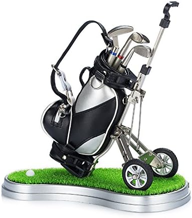 Seadream Golf Gift Set,Golf Pen Holder Set with Lawn Base and 3 Golf Pens,Golf Souvenirs Gifts for Golfer Fans Coworker (Silver+Black)