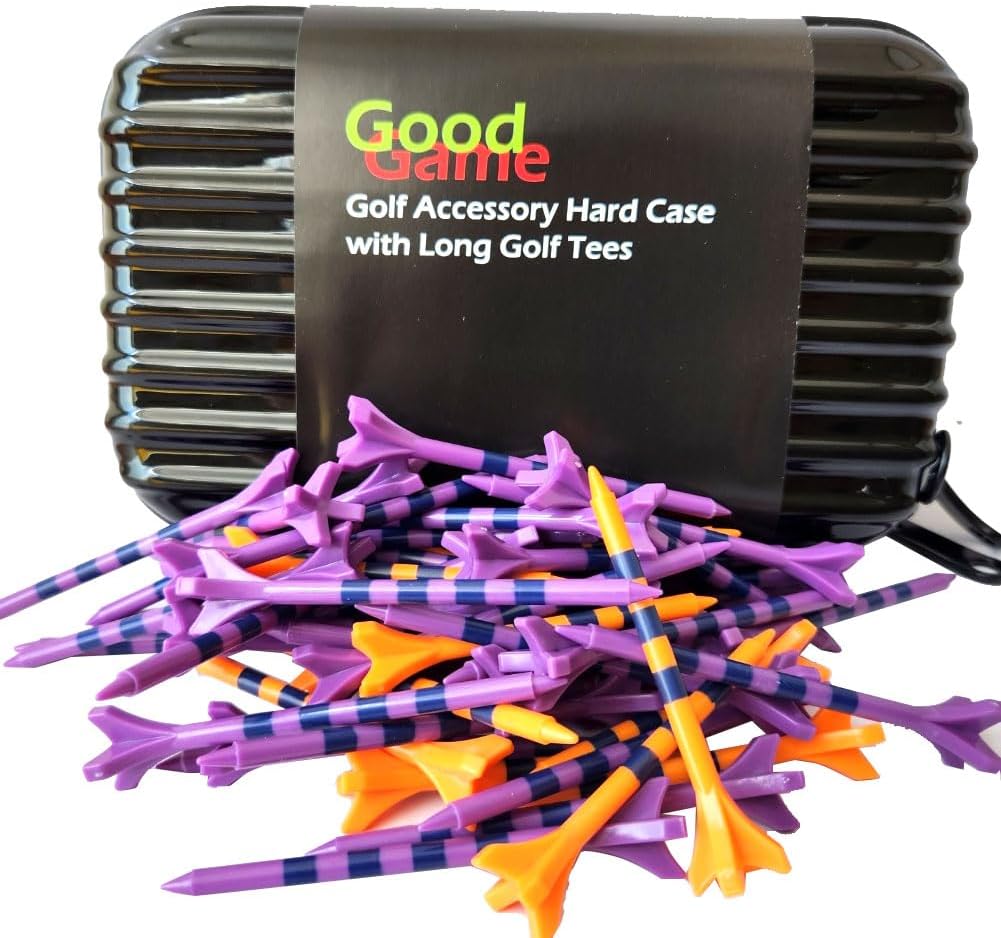 Golf Ball Bag Pouch, Golf Accessory Bag, Golf Bag Organizer, Golf Valuables Pouch, Plastic 4-Prong Head Design Strips Assorted Colourful Long Golf Tees Set (Pack of 50)