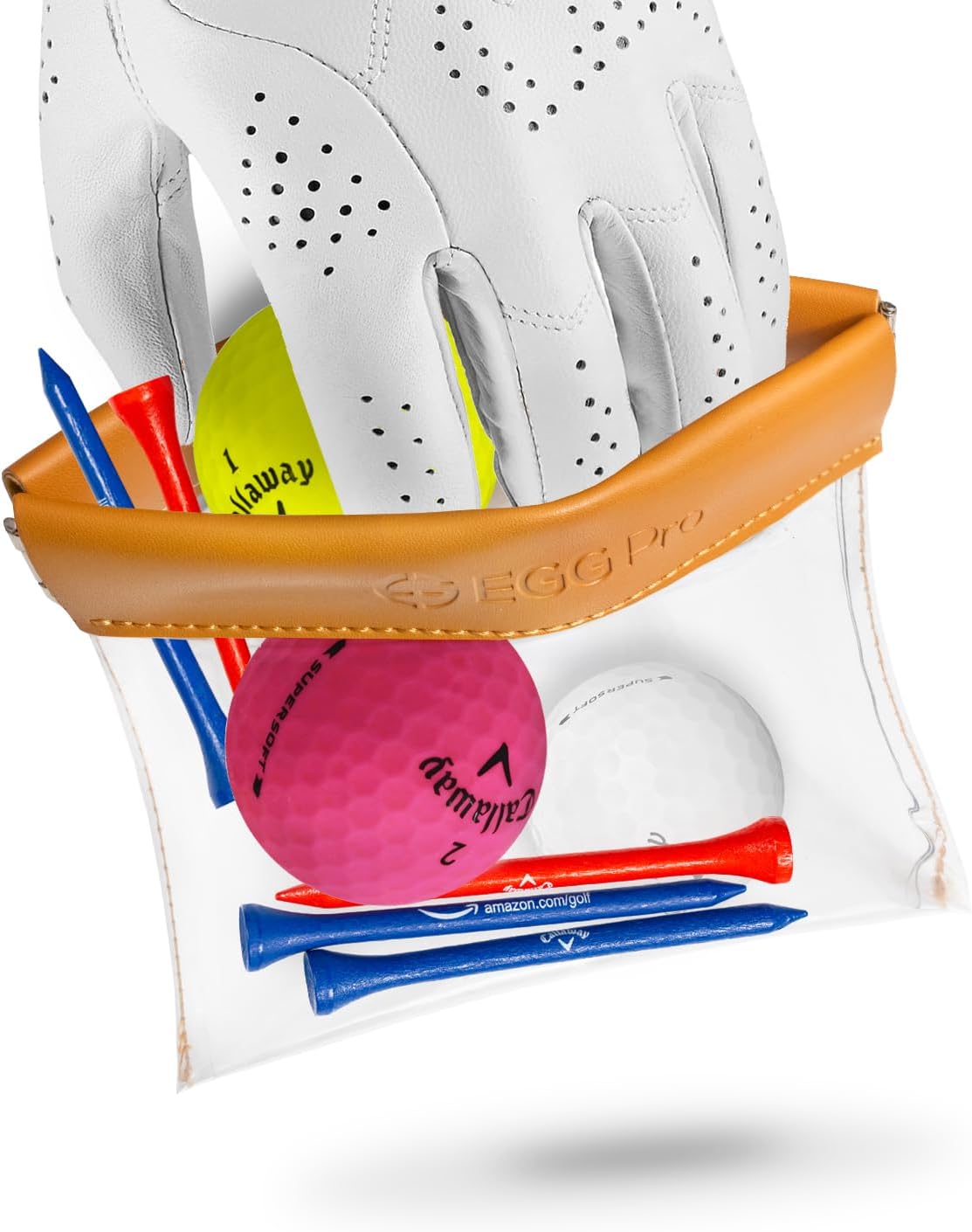 Golf Tees Pouch Bag with Hanger, Clear Transparent Wide Squeeze Top Bag Golf Tee Holder, Store Golf Essential and Valuables -Brown Color