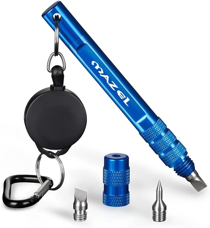 MAZEL Golf Wedge Groove Sharpener Tool | Golf Club Sharpener - Aluminum Alloy Shaft Golf Club Groove Cleaner and Sharpener with 3 Replaceable Heads,Fit for U & V-Grooves Re-Grooving Tool