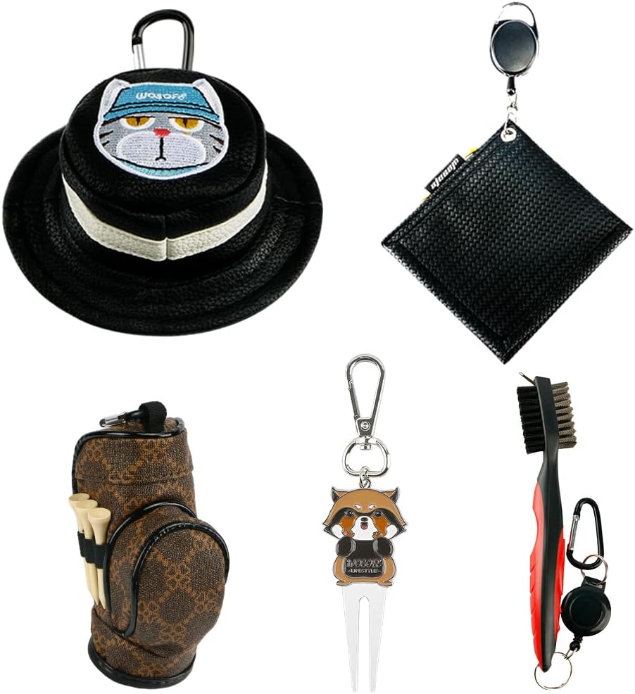 Golf Ball Carry Bag Golf Tee Holder Pu Waterproof Material, Portable Waist Bag with Hooks Golf Accessories Can Hold 3 Golf Balls and 3 Tees, for Golf Lover