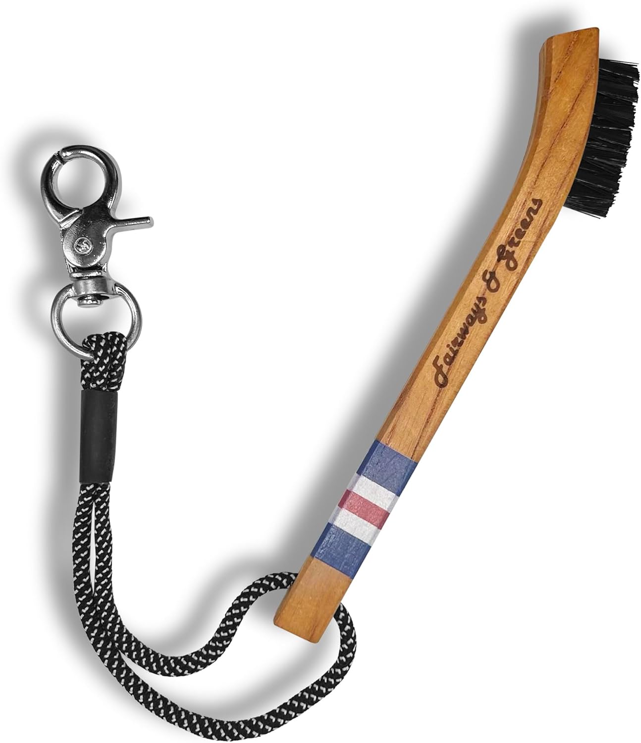 Golf Brush Made from Hickory Wood, Golf Club Groove Cleaner with Secure Clip Attachment for Bags and Carts - Golf Gifts for Men - Nylon Strap