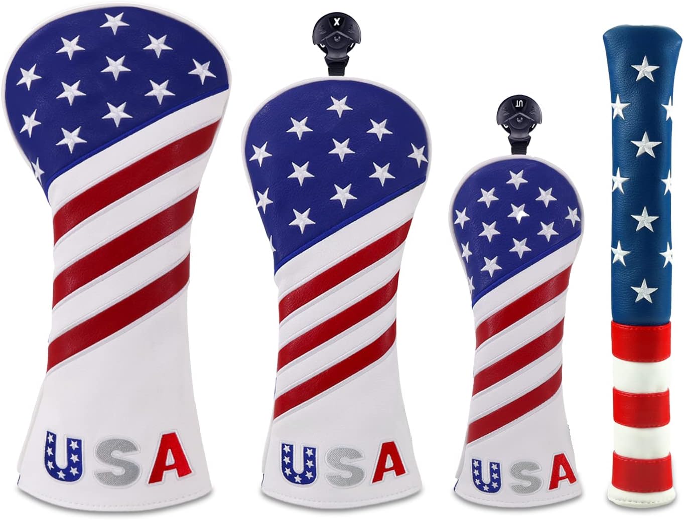 USA Flag Alignment Stick Cover Case Holder+Driver Fairway Wood Hybrid Cover