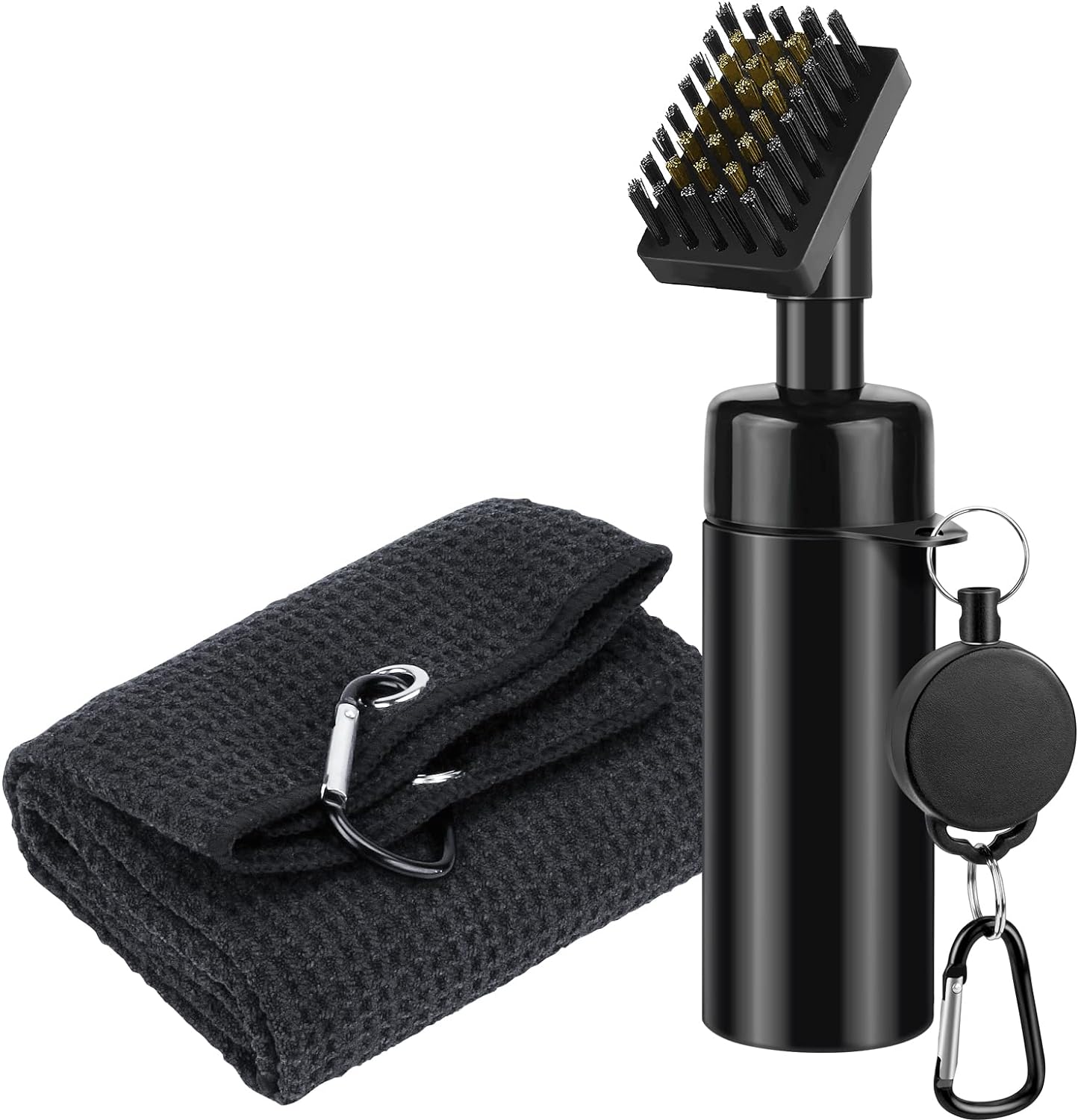 VIPMOON Golf Water Brush and Microfiber Golf Towel (15.7" X 23.6"), with Squeeze Water Bottle 8.6 Inches Holds 5 Ounces of Water and Retractable Clip, Essentials Golf Accessories for Men