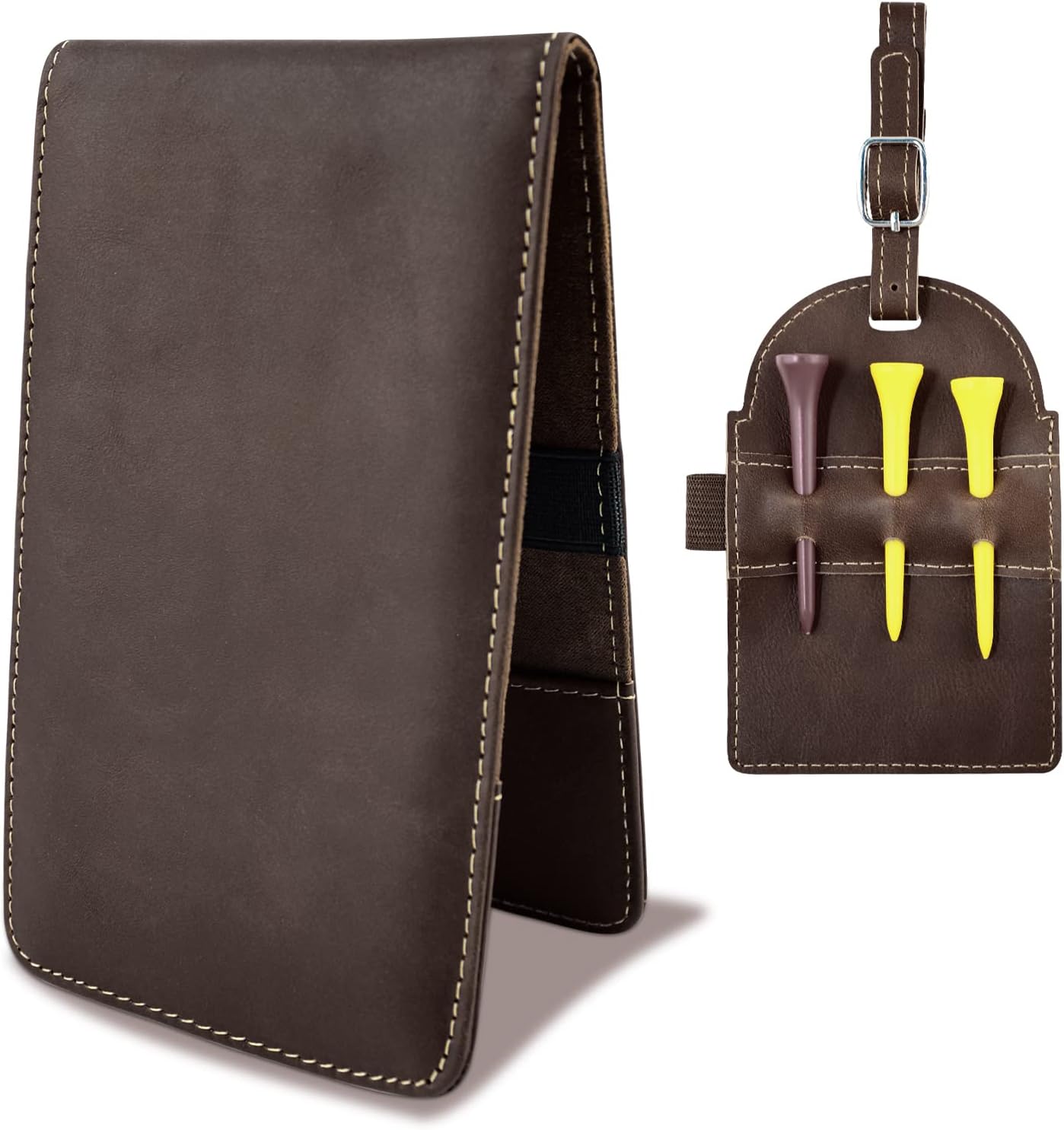 Quality Leather Golf Scorecard Holder - Crazy Horse Leather Yardage Book Cover Golf Yardage Book Golf Scorecard Book with Free Pencil and Stat Tracker Sheet