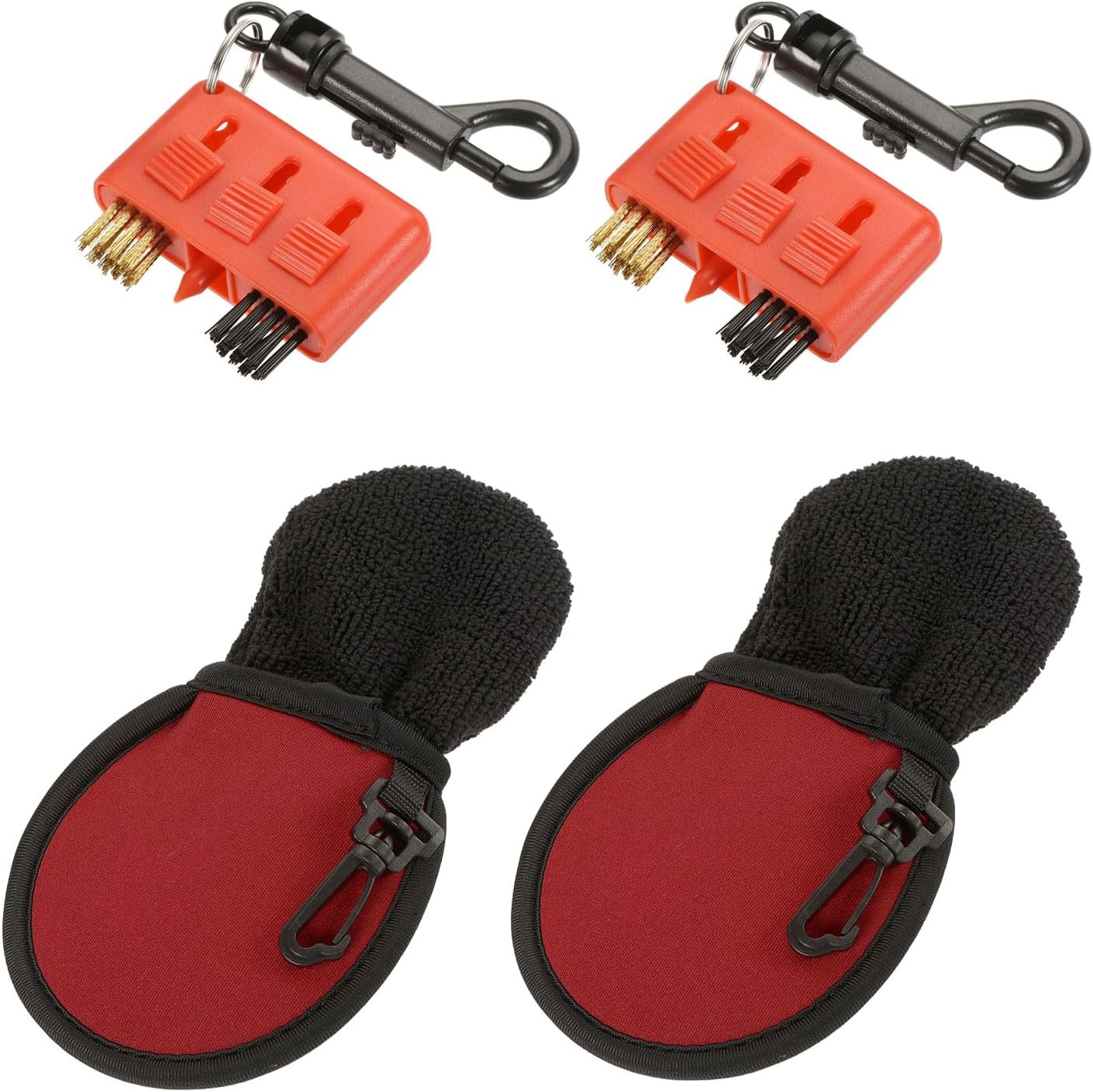 MECCANIXITY Golf Club Brush Set Golf Ball Cleaners Brush 10mm 105mm Brass Plush Fabrics for Golf Clubs with Plastic Clip Pack of 4