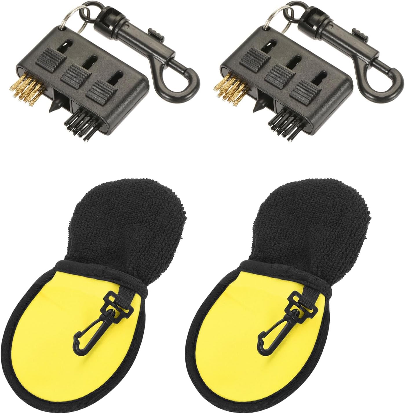 MECCANIXITY Golf Club Brush Set Golf Ball Cleaners Golf Ball Brush 10mm 105mm Brass Plush Fabrics for Golf Clubs with Plastic Clip Pack of 4