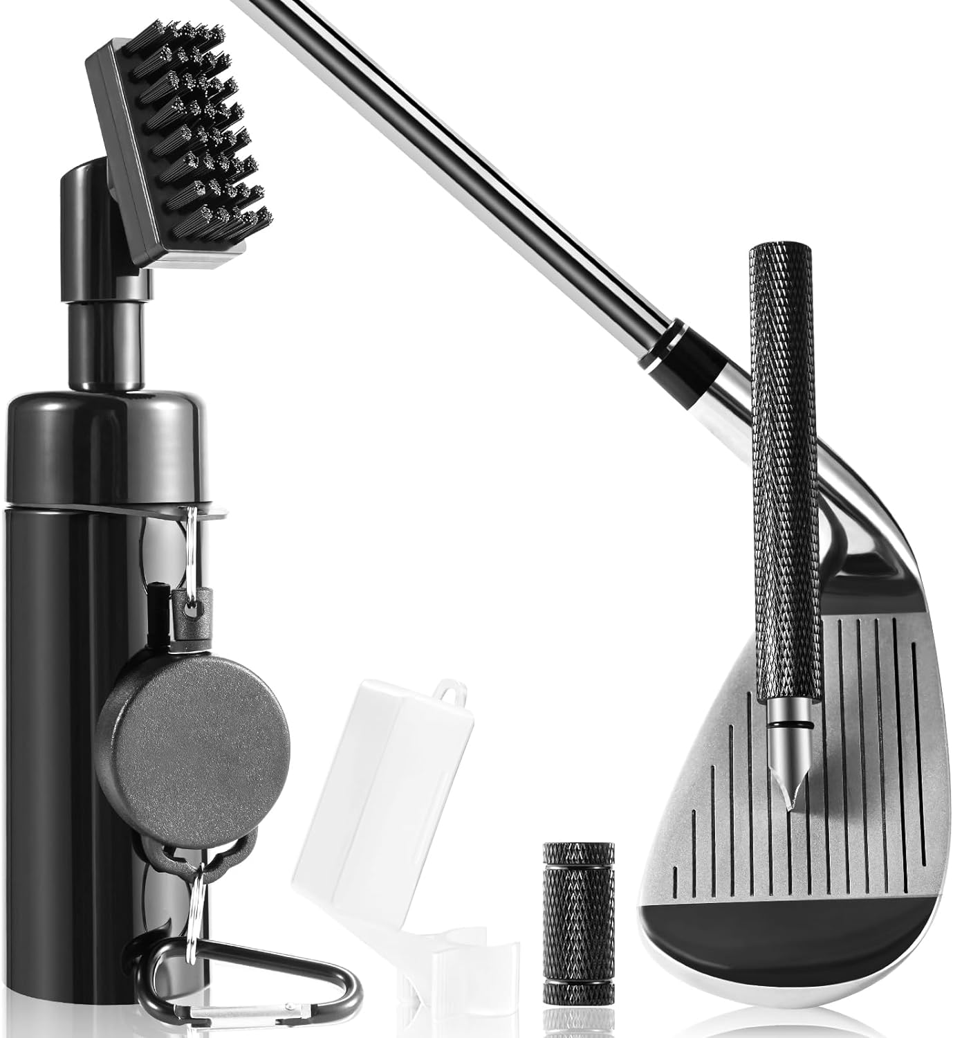 Pro Golf Club Cleaner Brush with Golf Groove Sharpener Tool Suitable for U & V-Grooves 8 Inches Golf Water Brush with Retractable Clip Hold 5oz of Water Perfect Golf Accessories for Men/Women