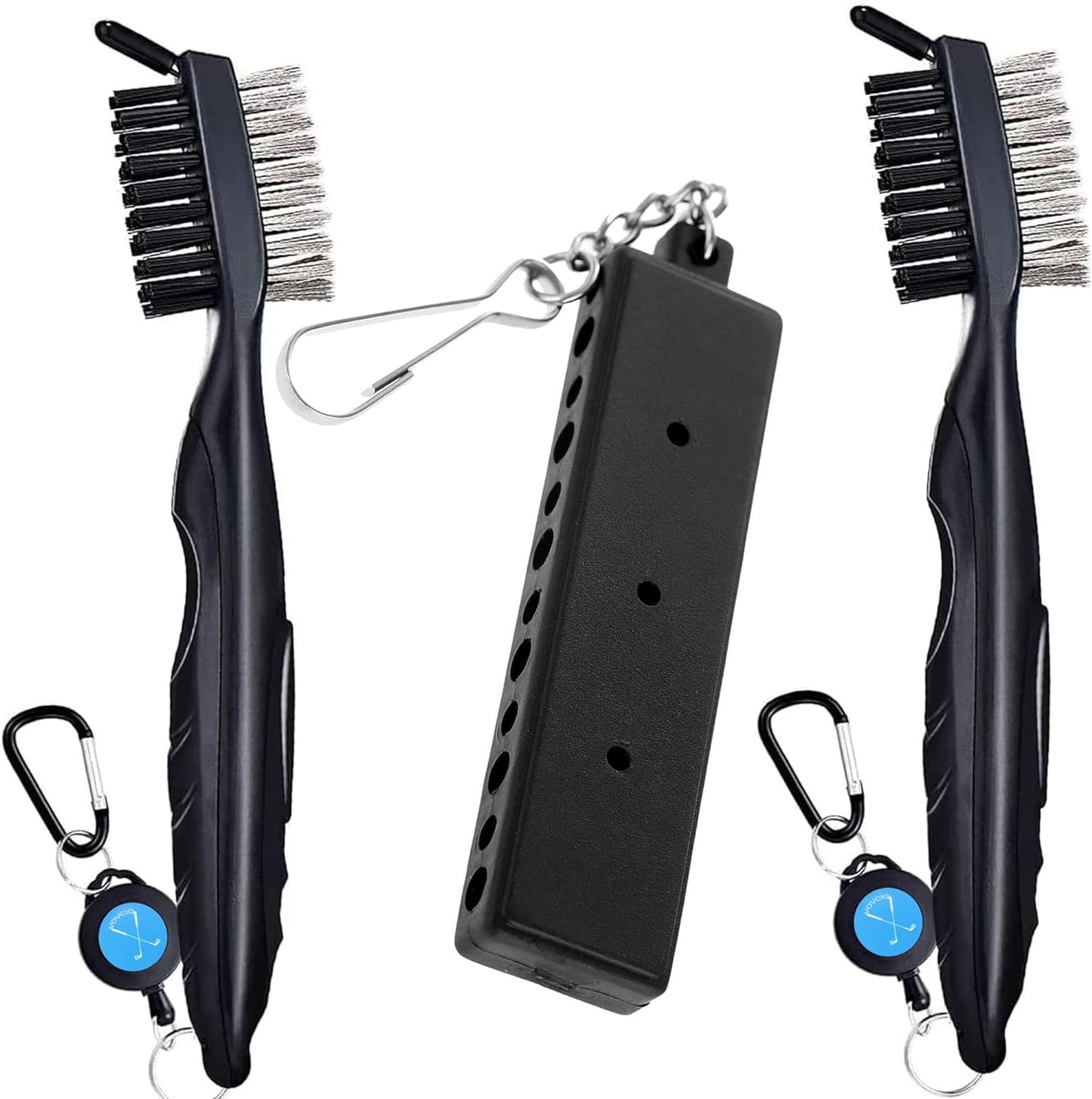 Golf Club Brush and Tee Holder Kit,Pack of 2 Golf Club Brush Groove Cleaner/Golf Tee Carrier with 12 Tee Hole Golf Club Bag Accessories(3Pcs/1 Set