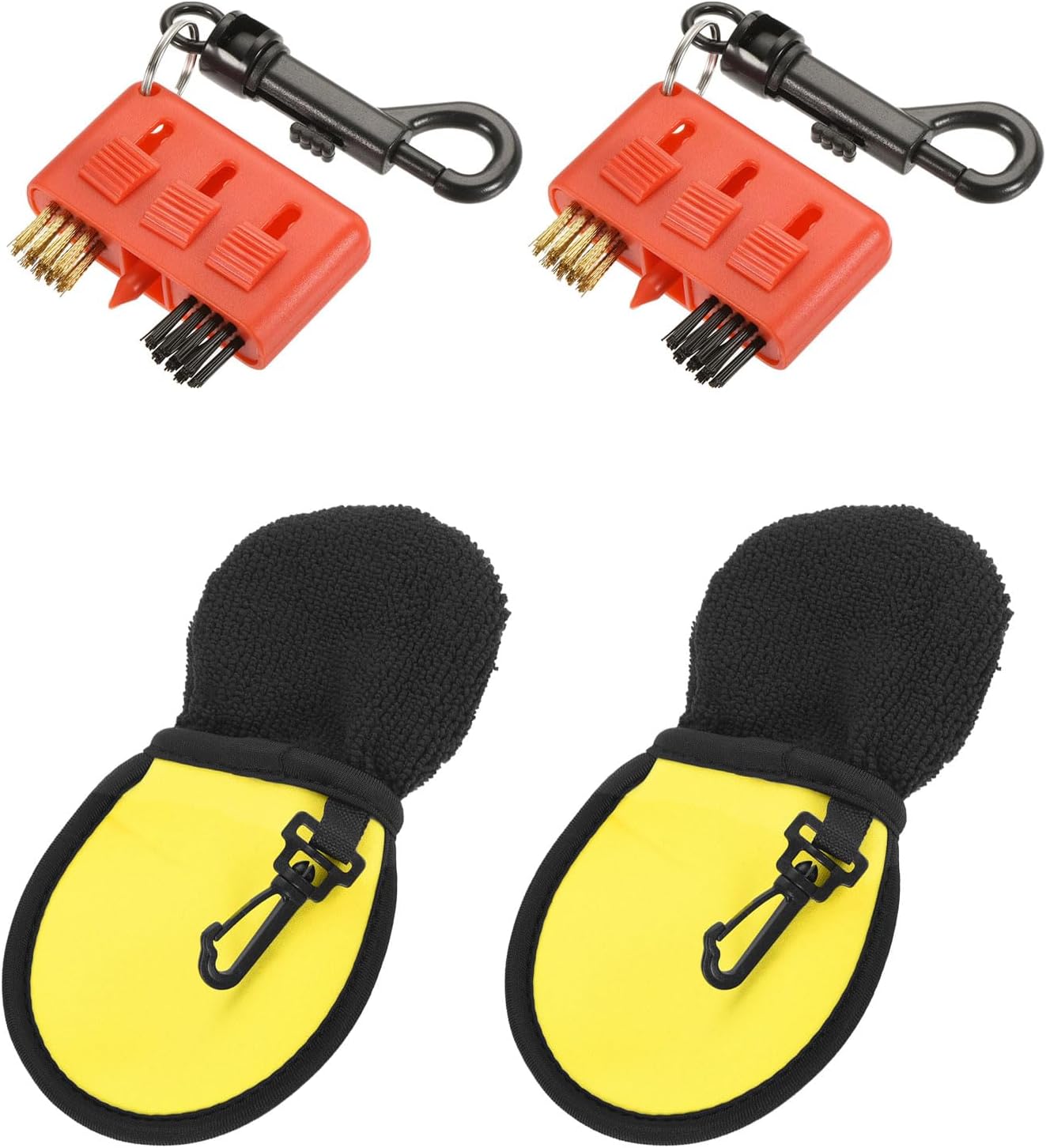 MECCANIXITY Golf Club Brush Set Golf Ball Cleaner Brush 10mm 105mm Brass Plush Fabrics for Golf Clubs with Plastic Clip Pack of 4