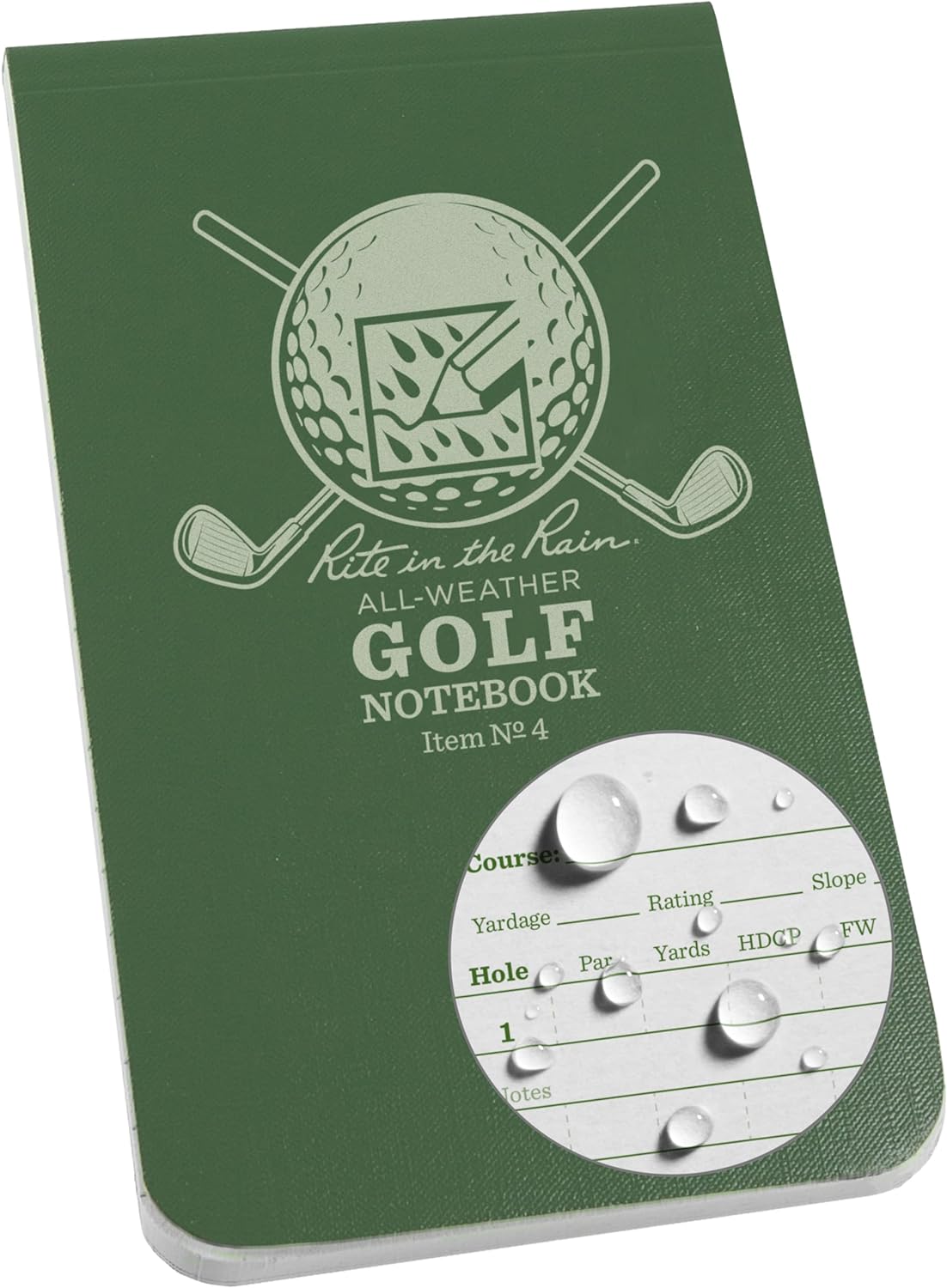 Rite in the Rain All Weather Golf Notebook, 3.5" x 6", Green Field Flex, Club Yardage Book & Hole Notes (No. 4)