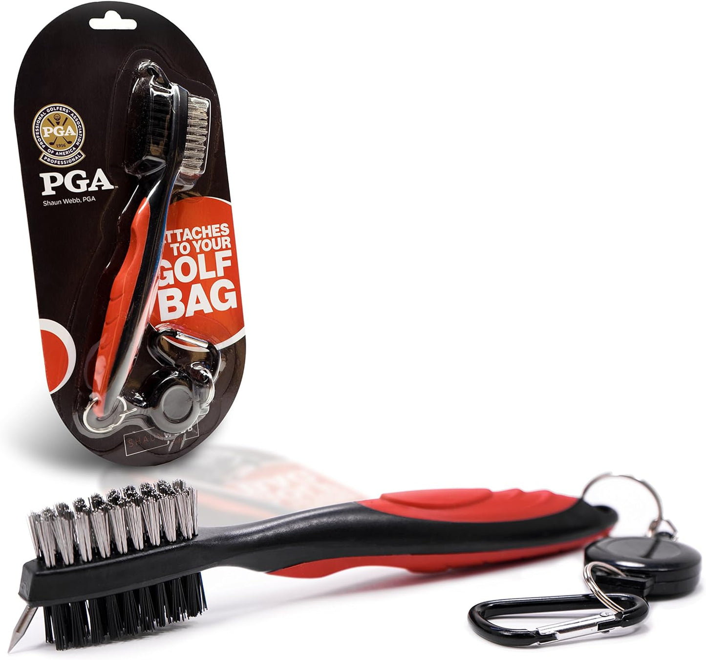 Brush Cleaner Set - Keep Your Groves Clean for Optimal Performance. Wire and Nylon Bristle Brushes for Golfing Accessories with Retractable Zipline Cord, and Carabiner Clip