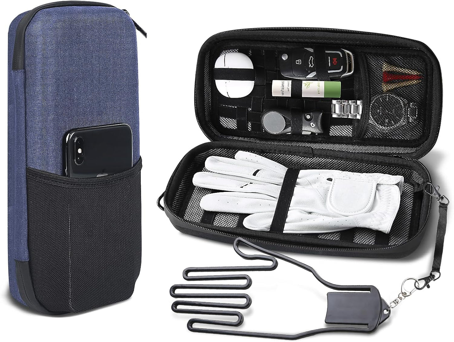 Golf Accessory Case with Golf Bag Clip for Golfers Golf Performance Gloves Holder Case for Phone, Tees, Repair Tools, Ball Markers and Golf Essentials. Removable Golf Glove Hanger