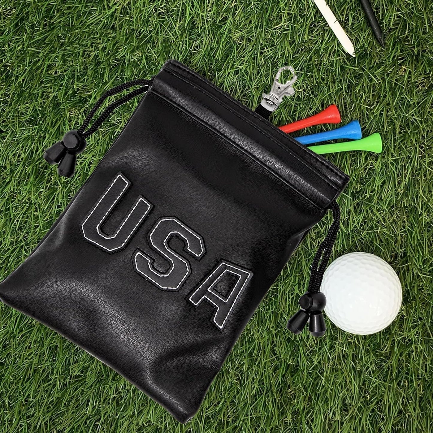 Golf Valuables Pouch,Golf Pouch Bag with Drawstrings Golf Tee Bag Pouch Leather Golf Tee Pouch Golf Ball Bag for Men Women