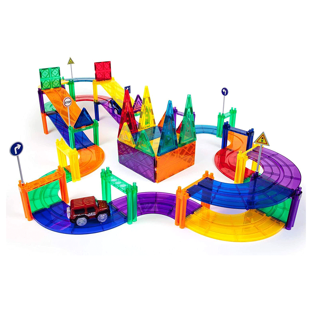 PicassoTiles 80pc Race Car Track Magnetic Building Blocks Children's Play Set