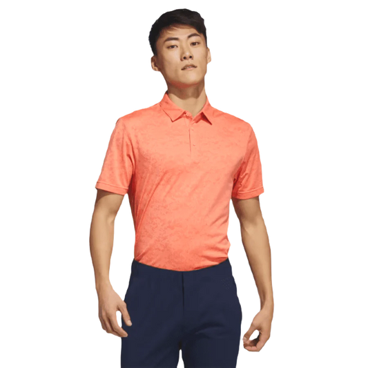 Adidas Textured Jacquard Golf Polo Shirt - Orange