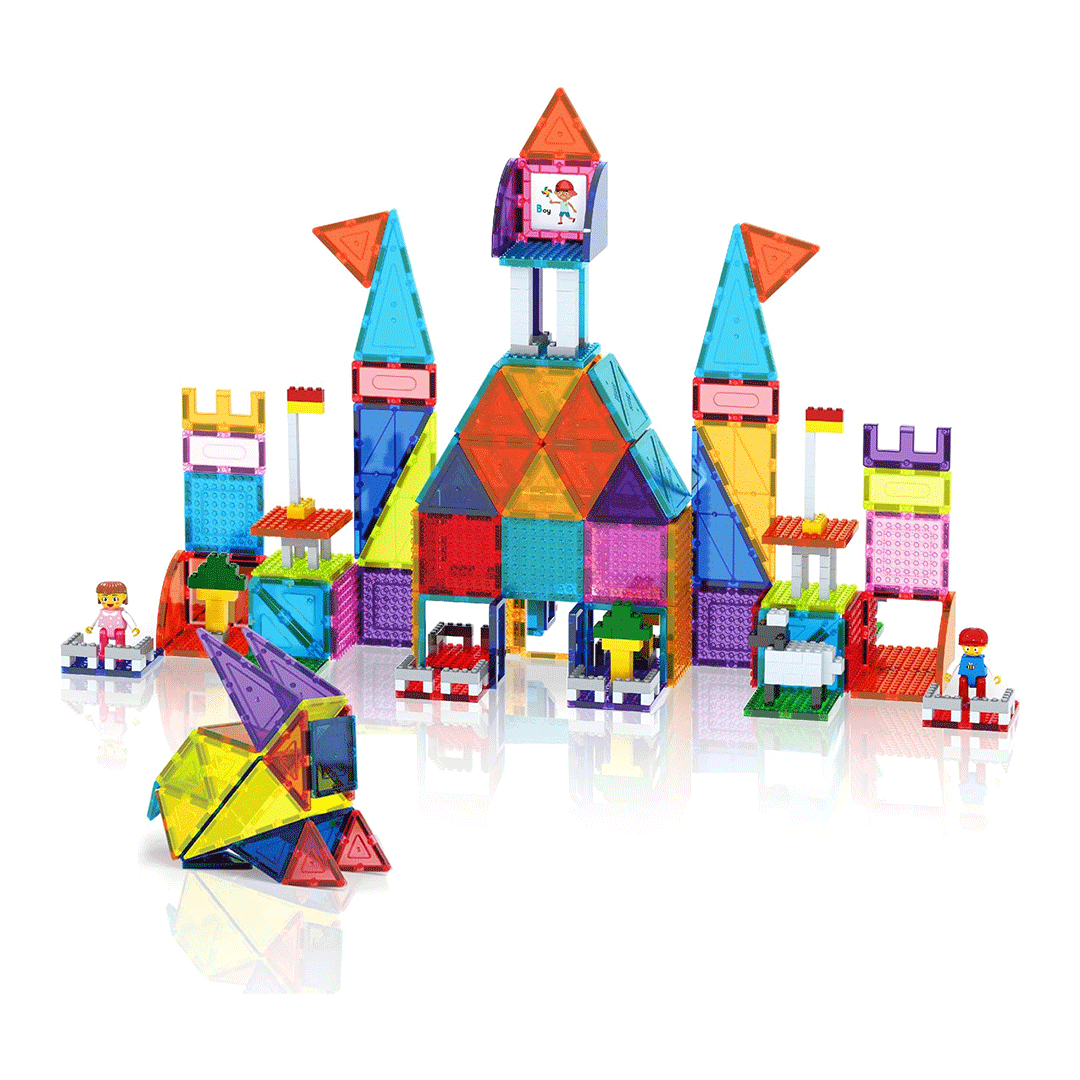 PicassoTiles 353pcs Magnetic Tiles and Bricks Combo Children's Play Set
