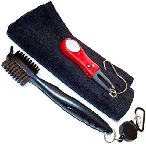 Golf Cleaning Brush with Divot Tool and Bonus Towel Bundle Combo