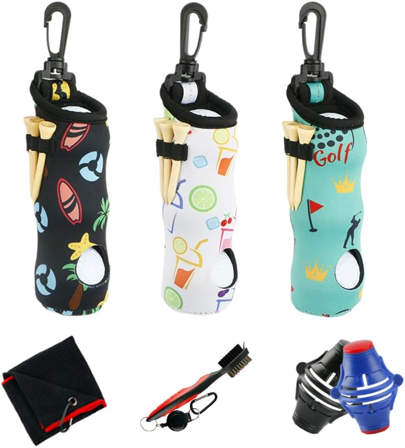 Golf Ball carry bag golf tee bag storage with hook portable waist bag can hold 3 balls and 3 tees Men and Women Golfer Gift