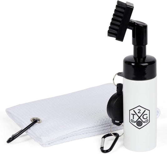Golf Brush and Groove Cleaner Kit | Golf Club Cleaner Brush with Water | Golf Cleaning Kit with Waffle-Weave Microfiber Towel and Retractable Clip for Easy Access