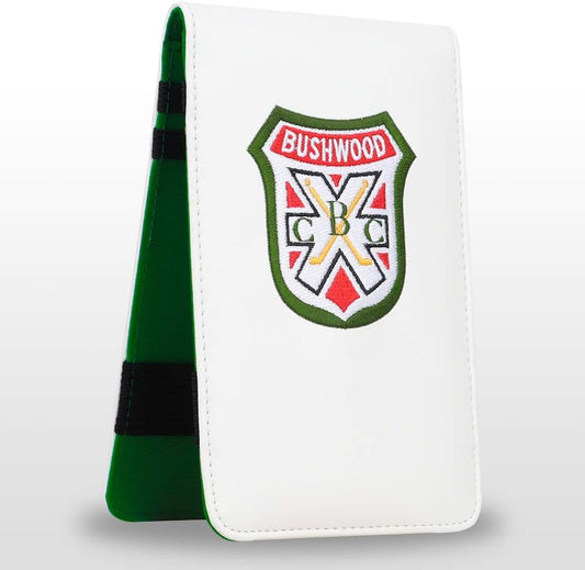 Golf Logo Shield White Leather Golf Scorecard & Yardage Book Holder Cover Also can Customize Your Name Version