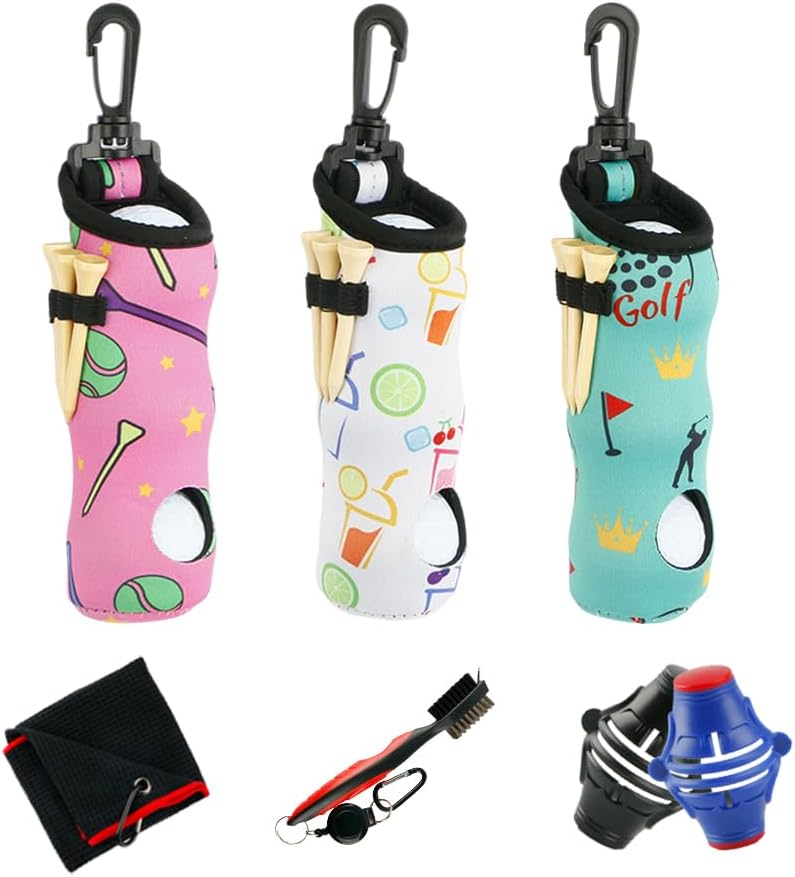 Golf Ball carry bag golf tee bag storage with hook portable waist bag can hold 3 balls and 3 tees Men and Women Golfer Gift