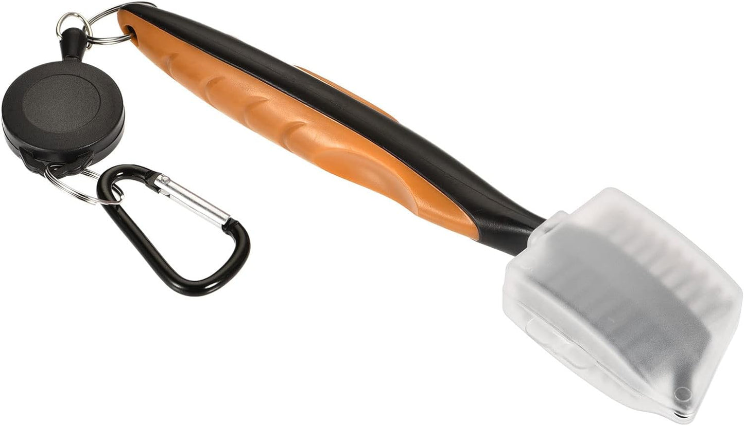 Golf Club Brush - Golf Club Groove Cleaner Zip-line Dual Sided Bristle Cleaning Tools with Cover Clip, Retractable, Apply to Outdoor (Orange)