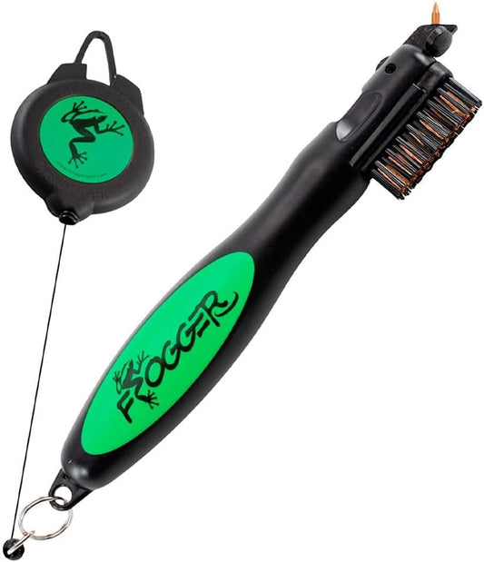 Frogger Golf BrushPro Cleaner | Rapid Club Groove Cleaning for Better Shots | Comfortable Ergonomic Handle Design | Superior Brush Heads, Fold-Out Sharp Groove Cleaner & Retractable Cord All in One