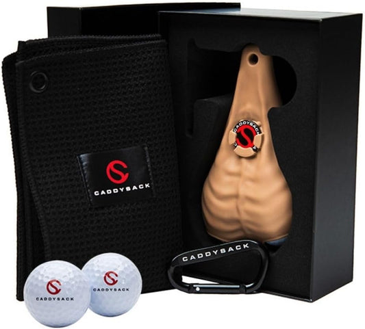 Golf Ball Holder and Dispenser with Golf Towel, 2 Golf Balls, Golf Ball Marker, Carabiner, Gift Box - Easily Attaches to Golf Bag, Belt or Cart - Fun and Functional Novelty Golf Gift