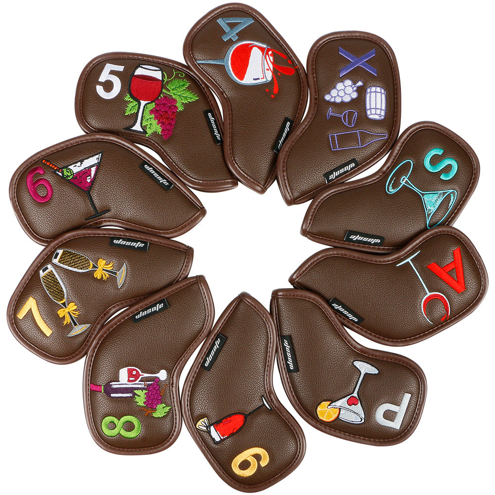 Golf Iron Rod Sleeve Ball Arm Cap Wine Glass Pattern High-end Pu Rod Head Protective Cover - Blue Force Sports