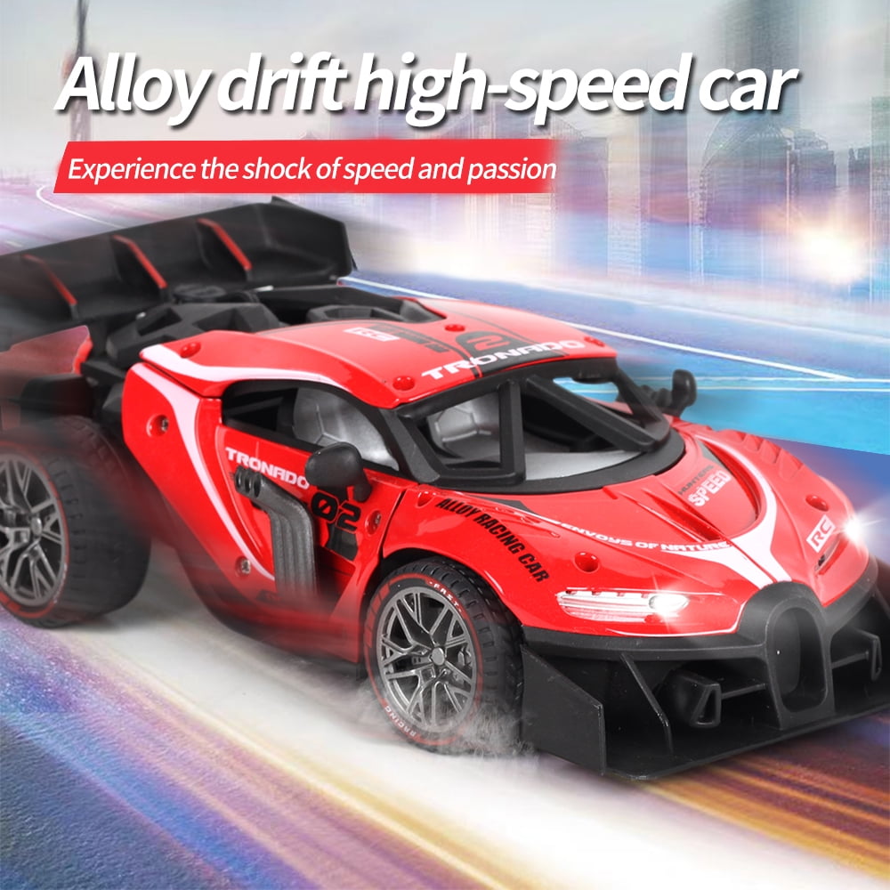 Alloy Remote Control Car, 1/18 Scale 2.4g Mhz High-speed Racing Drift Stunt Car, Top Speed 20 Km/h, Waterproof,with Three Rechargeable Batteries and Atomization System, Excellent Xmas Gifts(Red)