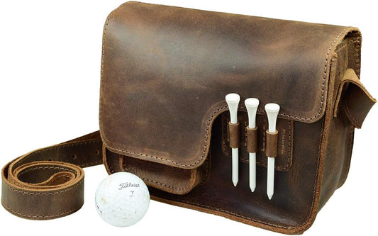 Hide & Drink, Leather Golf Pouch, Shoulder Bag, Ball & Tees Organizer, Sports & Outdoors Accessories, Handmade Includes 101 Year Warranty :: Bourbon Brown
