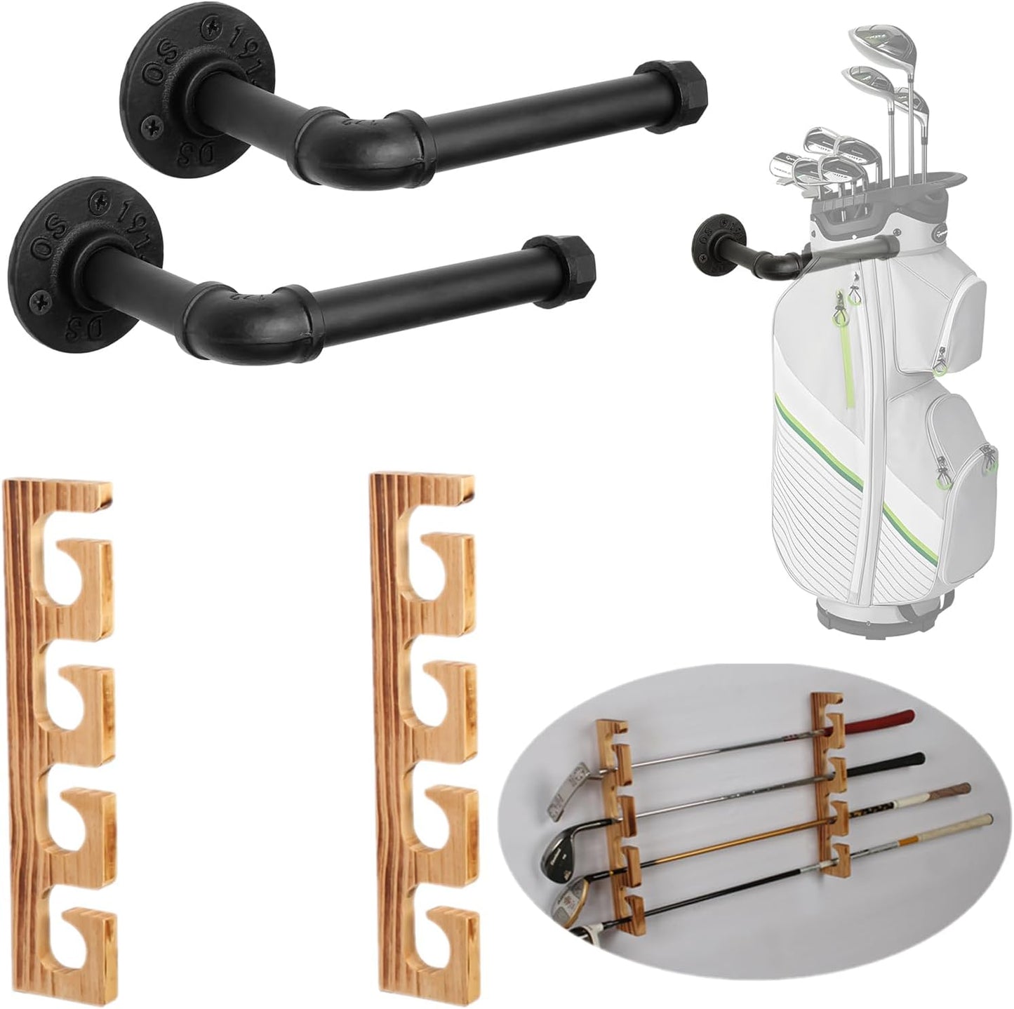 BiJun Garage Golf Club Organizer, Golf Club and Ball Wall Holder, Wall Mount Golf Bag Storage Rack, Garage Golf Bag Organizer Golf Bag Holder Golf Club Stand Rack Hangers for Storage Space for Garage