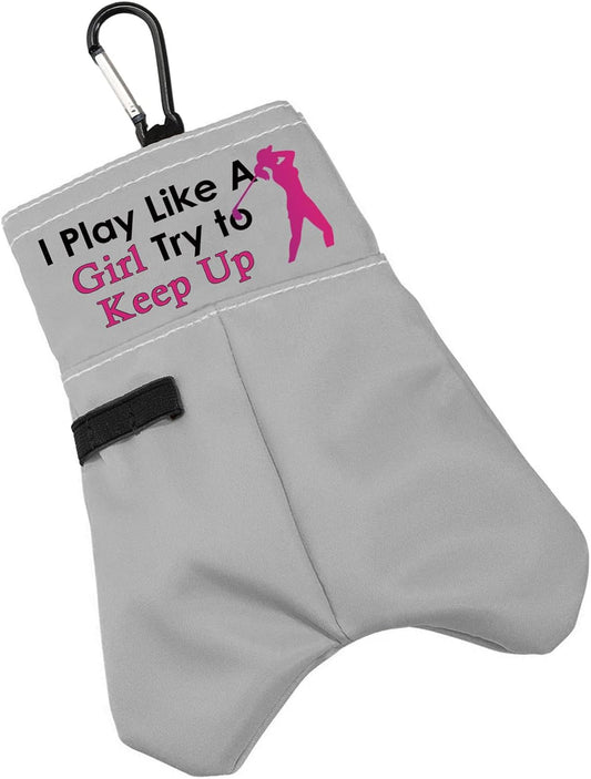 BLUPARK Funny Golf Ball Storage Bag Golf Lover Gift I Play Like A Girl Try to Keep Up Golf Ball Storage Bag for Lady Golfer