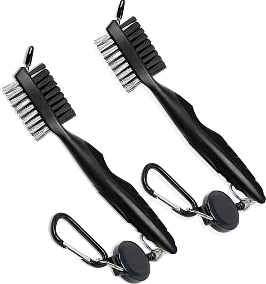 Golf Brush (2 Pack) - Cord and Clip Attachment for Bags and Carts, Club Cleaner Ideal for Woods and Irons - Golf Accesories for Men and Women