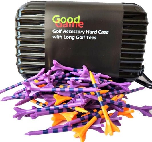 Golf Ball Bag Pouch, Golf Accessory Bag, Golf Bag Organizer, Golf Valuables Pouch, Plastic 4-Prong Head Design Strips Assorted Colourful Long Golf Tees Set (Pack of 50)