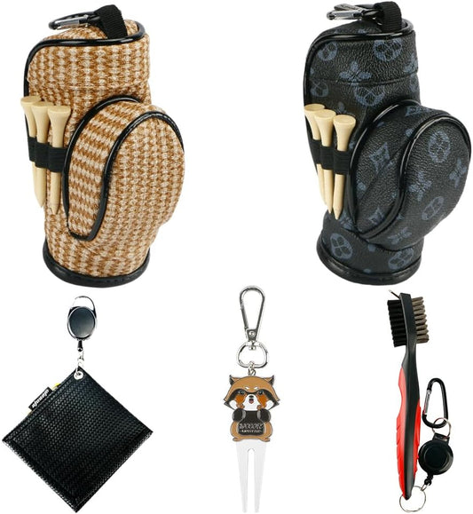 Golf Ball Carry Bag Golf Tee Holder Pu Waterproof Material, Portable Waist Bag with Hooks Golf Accessories Can Hold 3 Golf Balls and 3 Tees, for Golf Lover