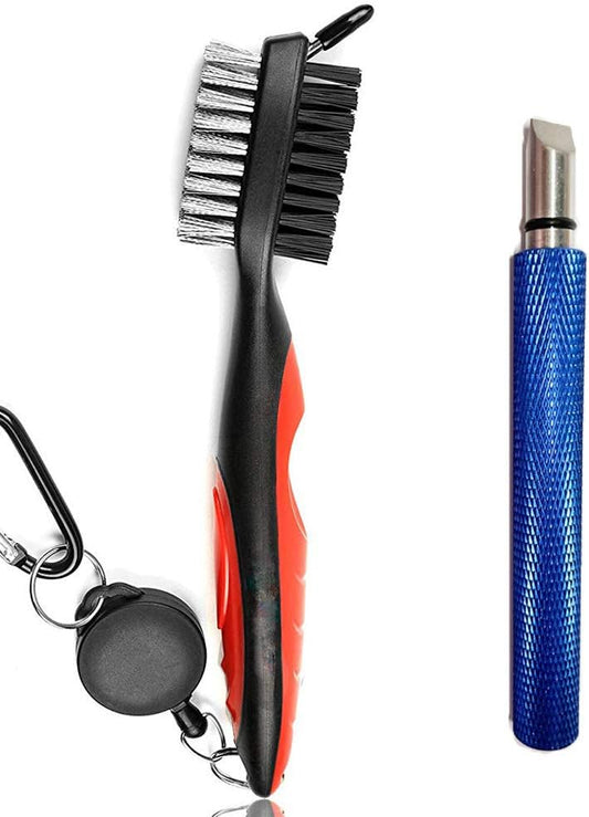 Golf Tool Set, Golf Club Groove Sharpener and Retractable Golf Club Brush, Re-Grooving Tool and Cleaner for Wedges & Irons for Golfers, Practical Sharp and Clean Kits