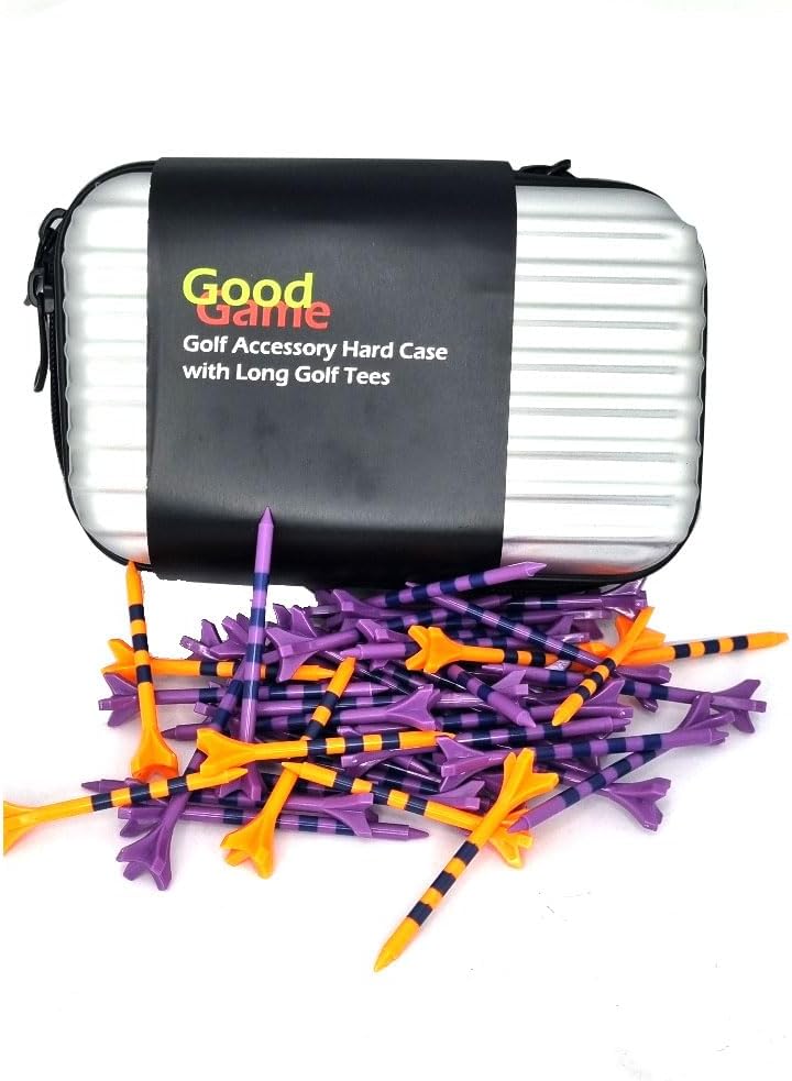 Golf Ball Bag Pouch, Golf Accessory Bag, Golf Bag Organizer, Golf Valuables Pouch, Plastic 4-Prong Head Design Strips Assorted Colourful Long Golf Tees Set (Pack of 50)