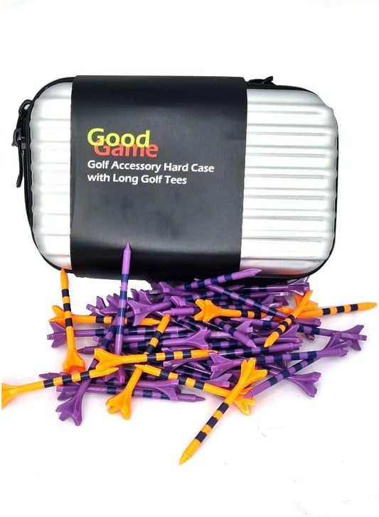 Golf Ball Bag Pouch, Golf Accessory Bag, Golf Bag Organizer, Golf Valuables Pouch, Plastic 4-Prong Head Design Strips Assorted Colourful Long Golf Tees Set (Pack of 50)