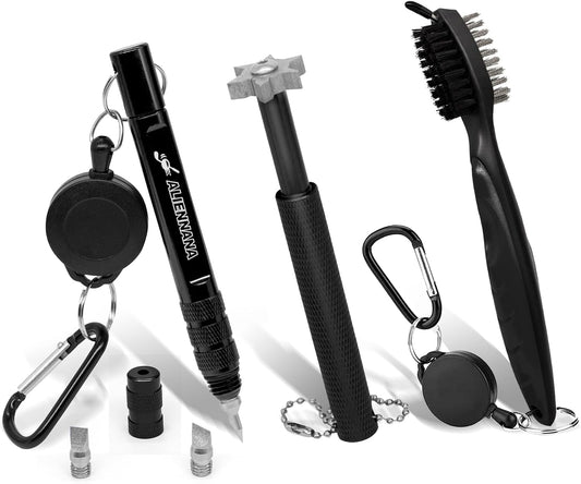 Golf Clean Tool Set, Golf Wedge Groove Sharpener Tool | Golf Club Sharpener - Retractable Golf Club Brush and 2 Golf Club Groove Sharpener with 3 Replaceable Heads for U & V-Grooves