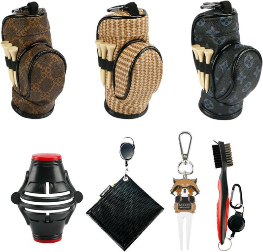Golf Ball Carry Bag Golf Tee Holder Pu Waterproof Material, Portable Waist Bag with Hooks Golf Accessories Can Hold 3 Golf Balls and 3 Tees, for Golf Lover