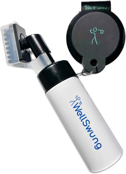 Magnetic Golf Club Brush and Metal Landing Pad Golf Bag Clip- Strong Brush Bristles to get Deep into Club Grooves. High Power Magnet for Secure Attachment to The Metal Landing Pad.