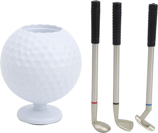 Golf Club Pens, Mini Desktop Golf Ball Pen Holder with 3 Golf Pan, Office Desk Accessories for Men, Golf Decor, Golf Club Holder