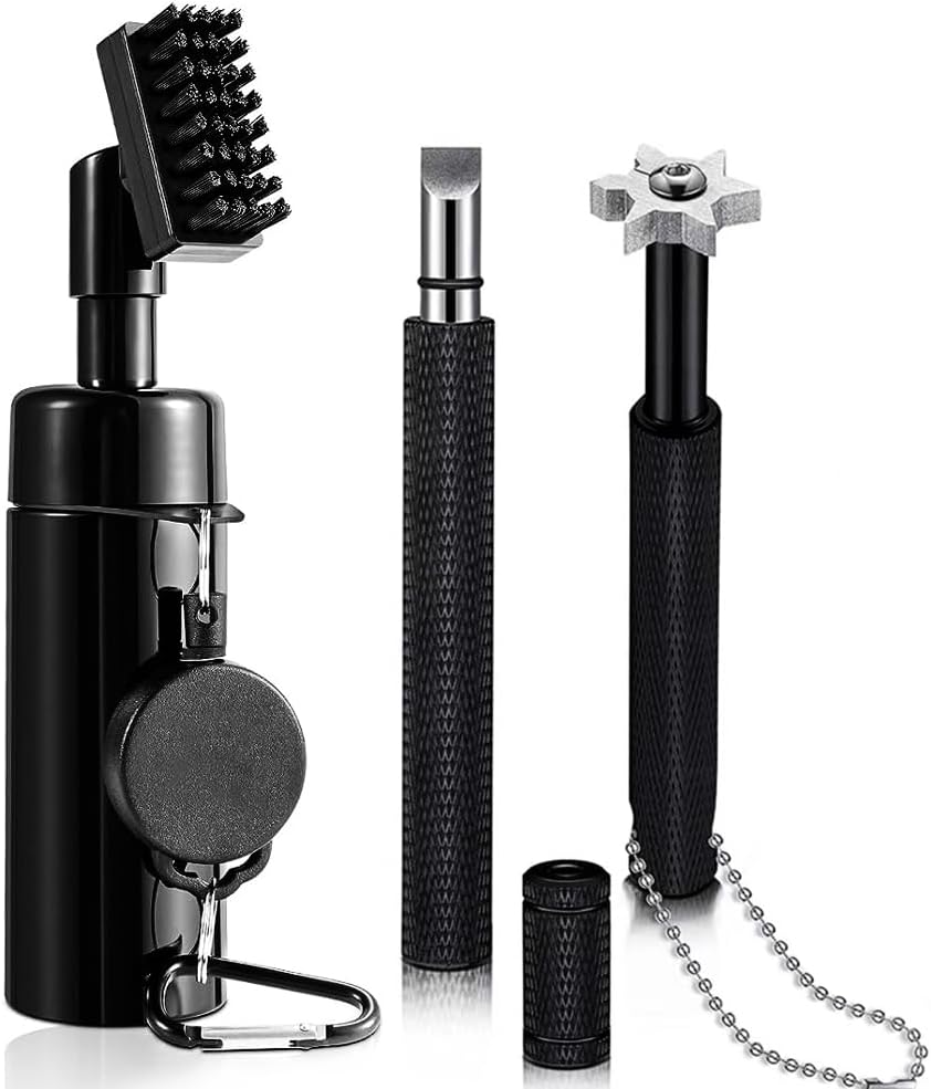 Golf Clean Tool Set, Retractable Golf Club Brush and 2 Golf Club Groove Sharpener for U & V-Grooves, Portable Golf Brush Tool Kits for All Golf Irons for Man