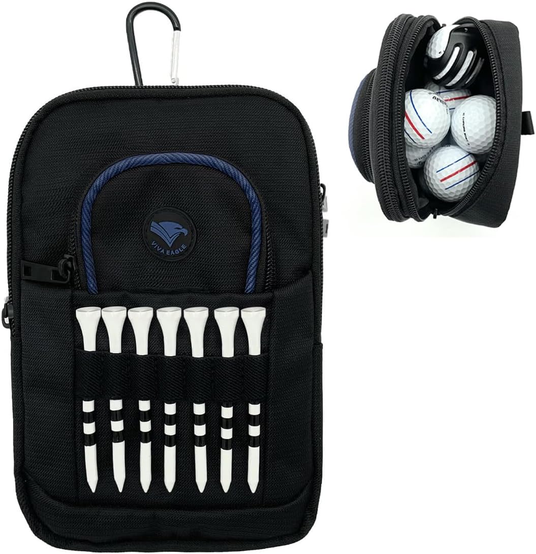 Golf Multi Pocket Accessories Bag Valuable Pouch with Clip - Navy
