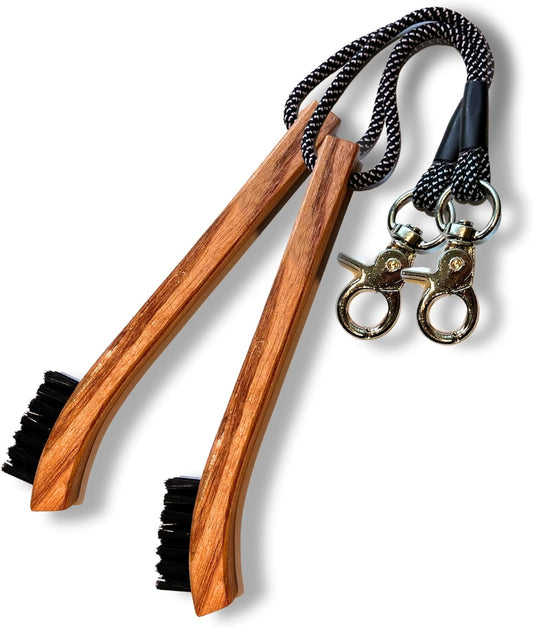 Golf Brush Made from Hickory Wood (2 Pack) - Paracord and Clip Attachment for Bags and Carts, Club Cleaner Ideal for Woods and Irons - Golf Accesories for Men