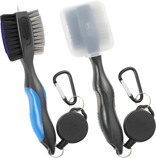 Golf Club Brushes, Golf Cleaning Tool, with Retractable Cleaning Nails, Nylon and Wire Bristles Oversize Double Brush Head with 2ft Retractable Zip-line Metal Buckle